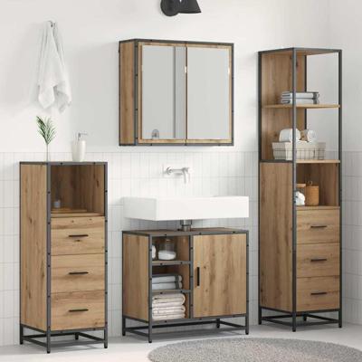 Badkamermeubelset 3 pcs artisanaal eikenkleurig 65 x 33 x 60 cm