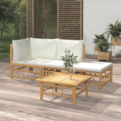 4-delige Loungeset met kussens bamboe crèmewit