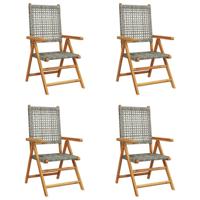 Tuinstoelen 4 st verstelbaar poly rattan en massief hout grijs - thumbnail