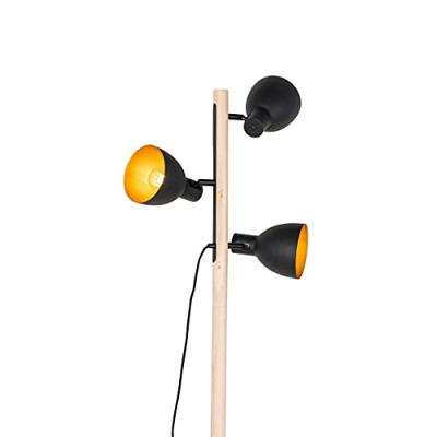 QAZQA Landelijke vloerlamp zwart met hout 3-lichts - Flint QAZQA Landelijke vloerlamp zwart met hout 3-lichts - Flint