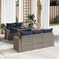 6-delige Loungeset met kussens poly rattan acacia grijs - thumbnail