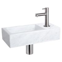 Fonteinset Differnz Helios 37.5x18.5x9.5 cm Marmer Wit Met Rechte Kraan Mat Chroom - thumbnail