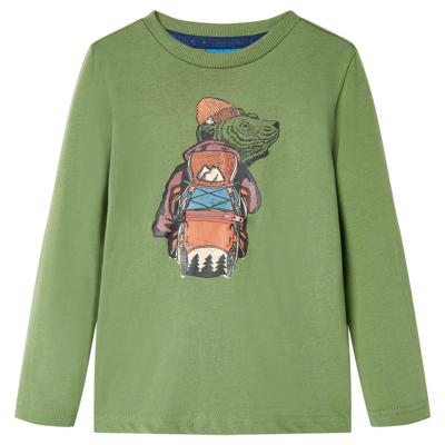 Kindershirt met lange mouwen berenprint 92 lichtkakikleurig