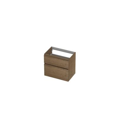 INK - Onderkast 2 Laden Greeploos Fineer Eiken met Houten Keerlijst A-symmetrisch - 700x450x650 Mm - Ash Grey Fineer