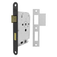 Nemef 1264 Toilet/badkamerdeurslot | DM50mm | WC63mm | krukgat 8mm | voorplaat zwart gelakt 20x174mm afgerond | messing dag- en nachtschoot | DR - thumbnail