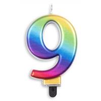 Kaars 9 jaar regenboog luxe - thumbnail