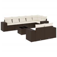 9-delige Loungeset met kussens poly rattan bruin - thumbnail