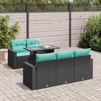 6-delige Loungeset met kussens poly rattan acacia zwart - thumbnail
