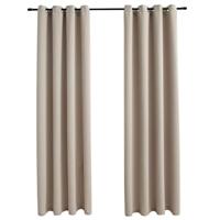 VidaXL Gordijn verduisterend met metalen ringen 2 st 140x175 cm beige - thumbnail