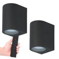 Set van 2 dimbare LED wandlamp Alvin - Zwart - 2700K warm wit- GU10 fitting - Downlight - IP65 Waterdicht - Incl. dimmer met afstandsbediening - thumbnail