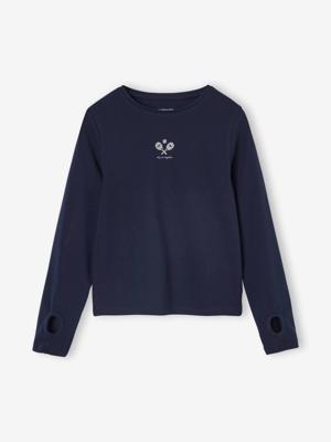 Sport t-shirt met tennis motief voor meisjes met lange mouwen marineblauw