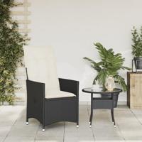 Tuinstoel verstelbaar met kussens poly rattan zwart - thumbnail