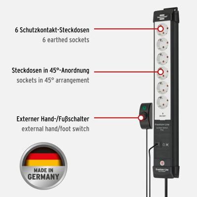 Brennenstuhl Premium-Line Comfort Switch Plus | stekkerdoos | 6-voudig | zwart/lichtgrijs | 3m | H05VV-F 3G1,5 - 1951560102 - thumbnail