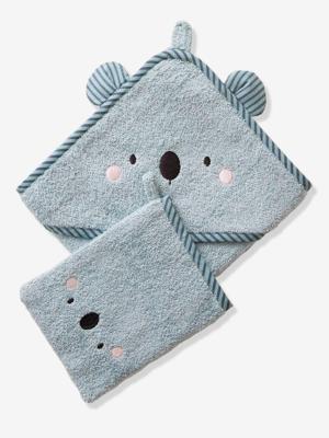 Babybadcape met capuchon en geborduurde dieren blauw