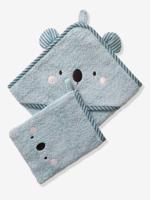 Babybadcape met capuchon en geborduurde dieren blauw - thumbnail