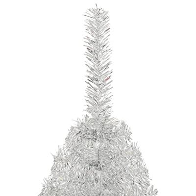 VidaXL Kunstkerstboom half met standaard 240 cm pet zilverkleurig