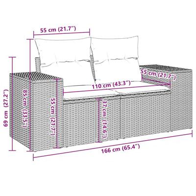 11-delige Loungeset met kussens poly rattan bruin - thumbnail