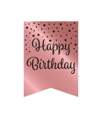 Vlaggetjesslinger roze/zwart - Birthday