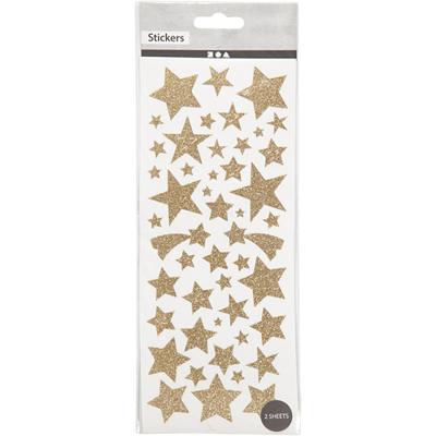 Creativ Company Glitterstickers, sterren, vel 10x24 cm, ca. 110 stuk, goud, 2 vel/ 1 doos