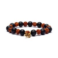 Edelsteen Armband Rudraksha/Lavasteen met OHM - thumbnail