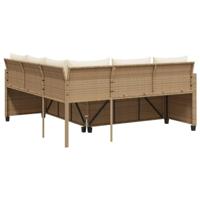 Tuinbank met tafel en kussens L-vormig poly rattan beige - thumbnail