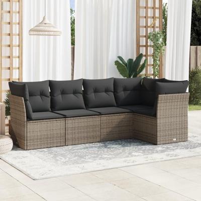 5-delige Loungeset met kussens poly rattan grijs