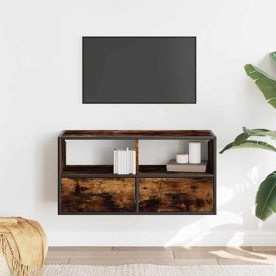 Tv-meubel 80x31x39,5cm bewerkt hout metaal gerookt eikenkleurig
