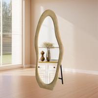 LoXa Passpiegel Velanto Taupe - 160x60 cm - Alleen Staand - Velvet Frame - HD Glas - Luxe Volledige Lichaam Spiegel - thumbnail