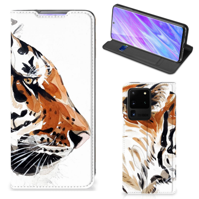 Bookcase Samsung Galaxy S20 Ultra Watercolor Tiger Bookcase Samsung Galaxy S20 Ultra Watercolor Tiger