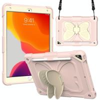 Beige PC + Silicone Anti-Drop Beschermhoes met Vlinder Vorm Houder & Pen Slot voor Ipad 10.2 2021 & 2020 & 2019 / Air 3 10.5 inch (Beige + Rose Pink) - thumbnail
