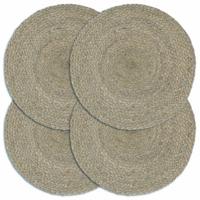 Placemats 4 st rond 38 cm jute effen grijs - thumbnail