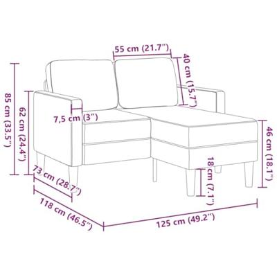 2-zitsbank met ligstoel L-vormig 125 cm fluweel blauw