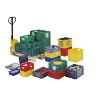 LA-KA-PE Transportstapelbak | L600xB400xH320mm | blauw PP handgreepopening | zijwanden gesloten | 1 stuk - TK600/320-0 BLAU TK600/320-0 BLAU - thumbnail