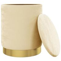 Hocker met opbergruimte rond fluweel abrikooskleurig - thumbnail