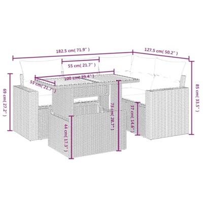 5-delige Loungeset met kussens poly rattan zwart