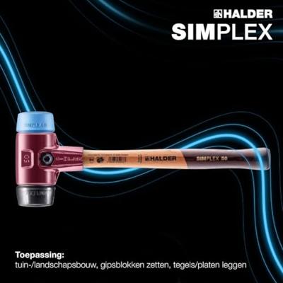 Halder Kunststofhamer | lengte 350 mm hoofd-d. 50 mm | zacht/middelhard hout | TPE-soft blauw/rubber zwart | 1 stuk - 3012.050 3012.050