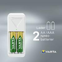 VARTA Mini Charger for 2 AA, AAA NiMH-ladbare batterier (inkludert 2x AAA 800 mAh akku), EU-plugg - thumbnail