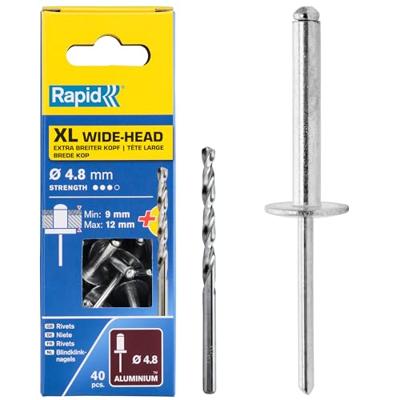 Rapid XL blindklinknagels Ø4,8 x 12 mm, 40 stuks + boor - 5000664 - 5000664 Rapid XL blindklinknagels Ø4,8 x 12 mm, 40 stuks + boor - 5000664 - 5000664