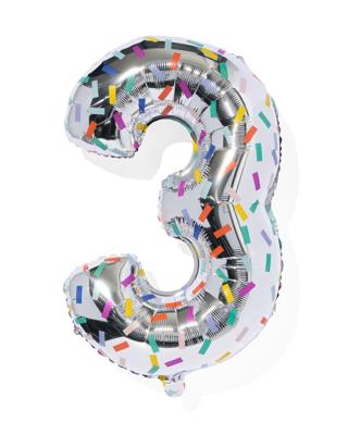 HEMA Folieballon cijfer 3 confetti XL (zilver)