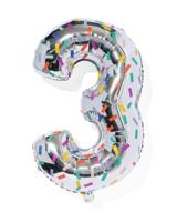 HEMA Folieballon cijfer 3 confetti XL (zilver) - thumbnail