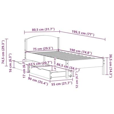 Bedframe zonder matras massief grenenhout wit 75x190 cm