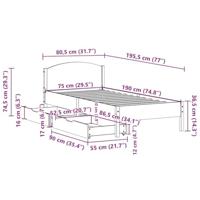 Bedframe zonder matras massief grenenhout wit 75x190 cm - thumbnail