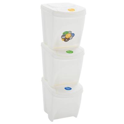 VidaXL Vuilnisbakken 3 st stapelbaar 75 l polypropeen wit