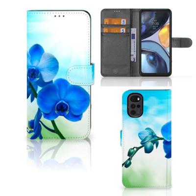 Motorola Moto G22 Hoesje Orchidee Blauw - Cadeau voor je Moeder Motorola Moto G22 Hoesje Orchidee Blauw - Cadeau voor je Moeder