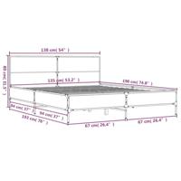 Bedframe bewerkt hout metaal bruin eikenkleur 135x190 cm - thumbnail