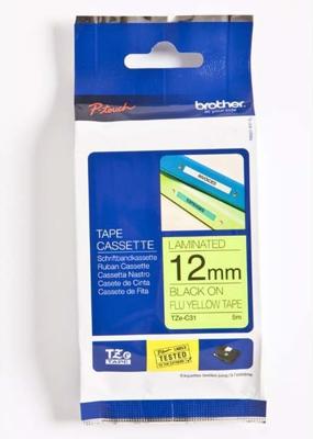 Huismerk Brother TZe-C31 Labeltape 12mm Zwart op Fluoriserend Geel Huismerk Brother TZe-C31 Labeltape 12mm Zwart op Fluoriserend Geel