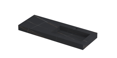 INK Pitch Wastafel Keramische Slab Rechts met Drain en Front en Side Skirts 1 Kraangat - 1200x450x90 mm - Lauren Black Mat