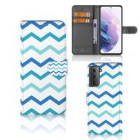 Samsung Galaxy S21 Plus | Telefoon Hoesje | Zigzag Blauw - thumbnail