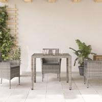 Tuintafel met glazen blad 90x90x75 cm poly rattan grijs - thumbnail
