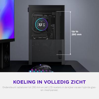 NZXT h2 flow mini tower behuizing (zwart | 2x usb-a | 1x usb-c | tempered glass)